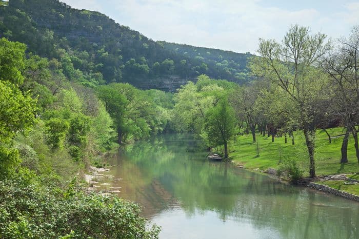 Guadalupe River view with lots of trees.