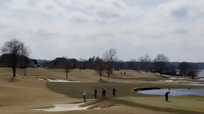 Playing golf at the Shangri-La golf course on Monkey Island, Oklahoma.