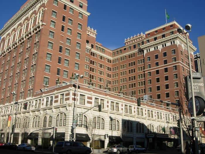 A front view of the Historic Davenport Hotel in Spokane.