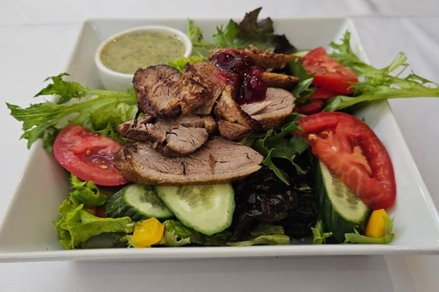 Duck salad with cranberry sauce at Specjały Regionalne in Warsaw