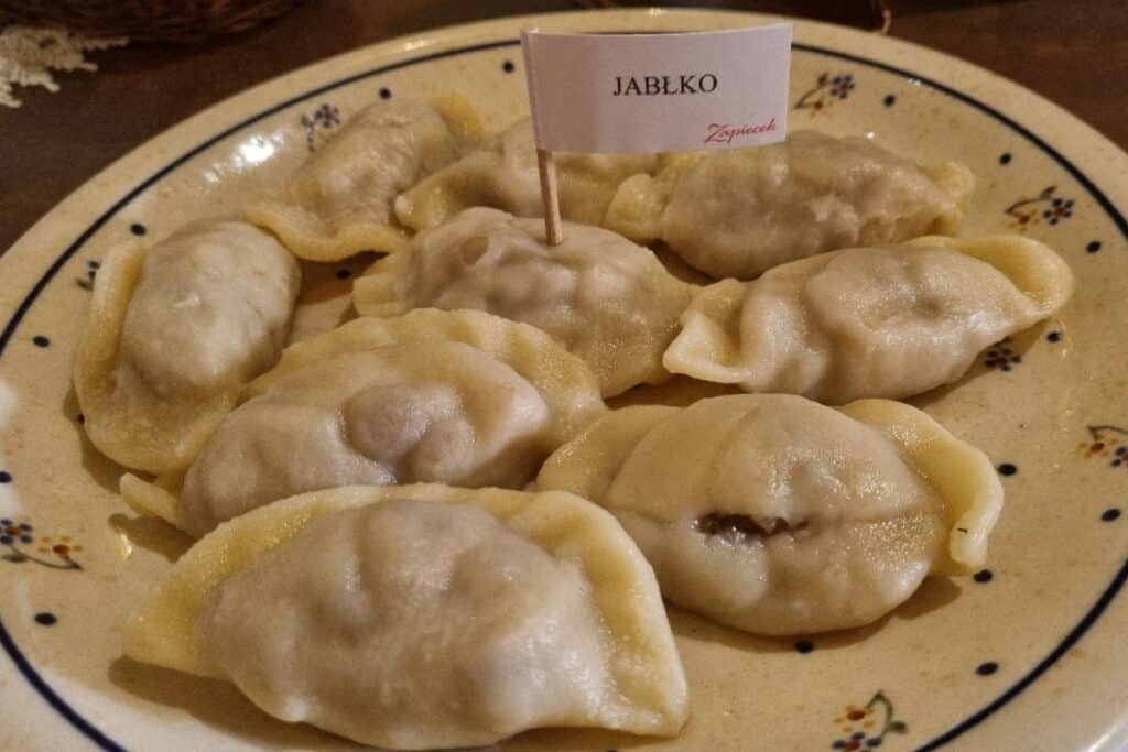 Apple pierogi at Zapiecek Polskie Pierogarnie in Warsaw Old Town.