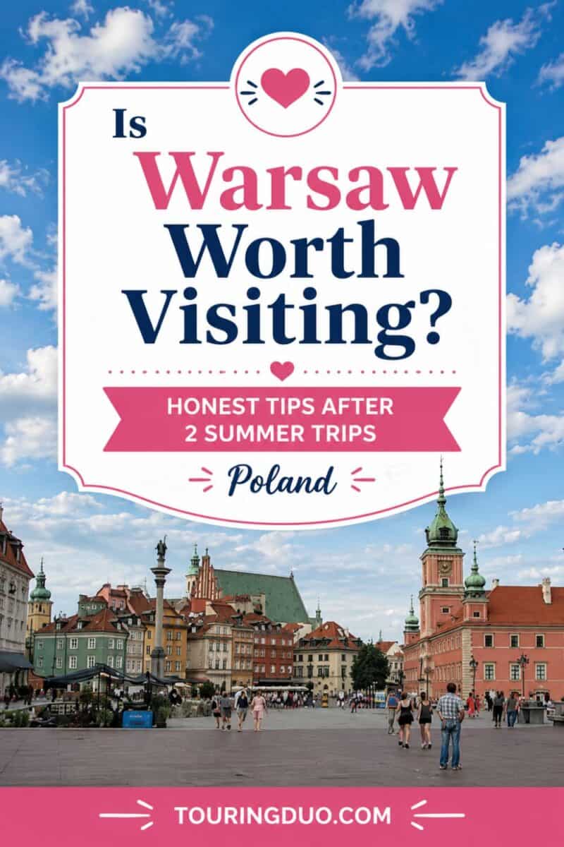 Pinterest pin asking is Warsaw worth visiting, with Warsaw Old Town and city break travel tips for Poland.