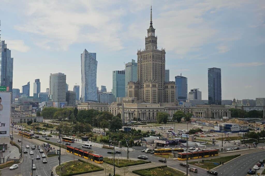View of the Palace of Culture and Science and Warsaw city centre from Novotel Warszawa Centrum.